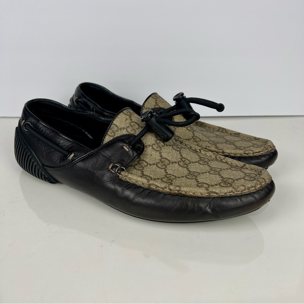 Gucci Beige/Brown Coated Canvas and Leather Toggle Cord Loafers Size 10.5G 11 US